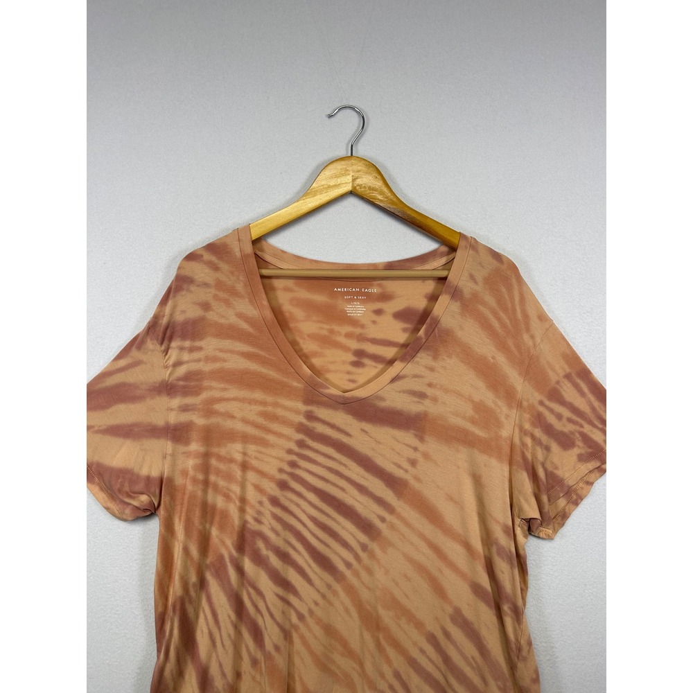 Boho Hippie American Eagle Womens Large Orange Tie Dye Soft & Sexy V-Neck Tee - Picture 6 of 8